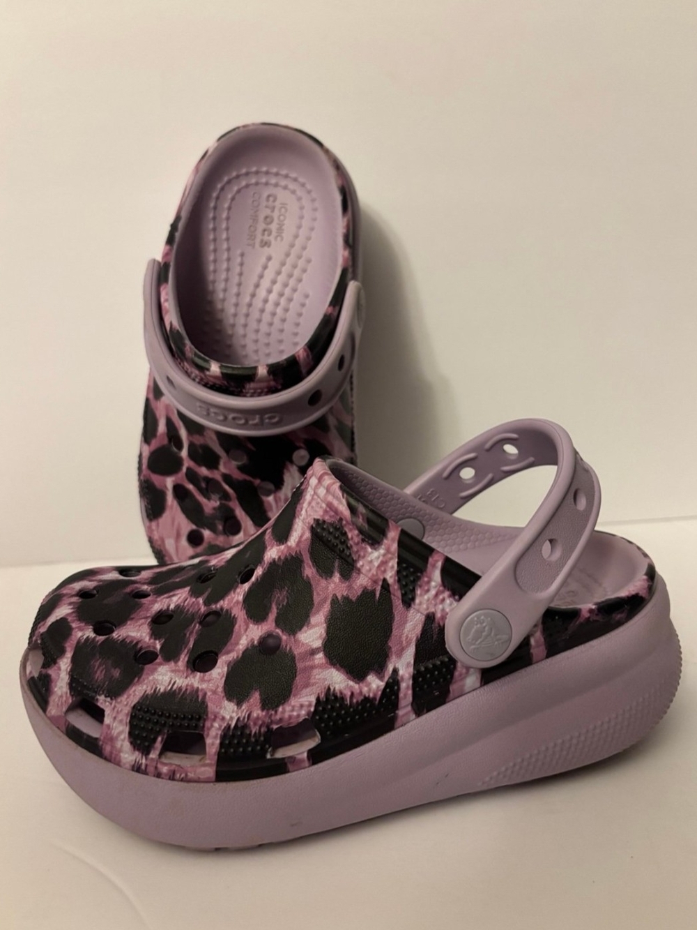 CROCS Kids Clog - Purple/Lavender Leopard Print with Strap Size C13